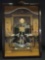 Rare vintage Japanese reverse painting on glass. Emperor sitting