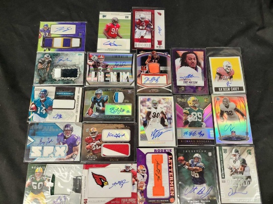 20 football cards, Signed, Jersey, Rookies, Numbered cards
