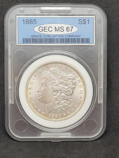 1885 MS67 Slabbed Morgan Dollar Gem Brilliant Uncirculated Blast White