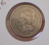 Three Cent Nickel 1865 Hugh Grade AU++ Full Liberty Original Type Coin