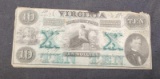 1862 $10 State of Virginia Confederate Treasury Note