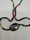 925 Silver Necklace with Ruby, Sapphire, Opal. Beautiful Jewelry