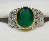 Silver ring with set Emerald Gemstone Ring size 8