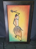 Framed Painting of African Dancer Signed g. Warira