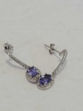 1.25 Ct Sapphire and Diamond Oval Drop Earrings in Sterling Silver NEW