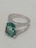 5.50 Ct Oval Green Amethyst and Diamond Ring NEW