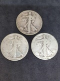 Walking liberty silver half lot of 3 90% silver $1.50 face full dates 46 and 47 dates