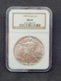 Silver eagle 1988 NGC MS 69 perfect beauty certified early year troy oz eagle