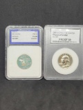 2 silver slabed quarters nice 1964 gem BU and 2004s proof DCAM gem 90% silver