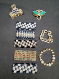 Beautiful Costume Bracelets and Hair clips earrings w Crystal's Goldtone Blue's and Black