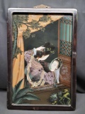 Rare vintage Japanese Reverse painting on glass. Geisha girl mirror