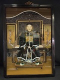 Rare vintage Japanese reverse painting on glass. Emperor sitting