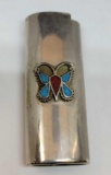 Sterling silver antique Native lighter case with lapis stone heavy 17.7 grams os silver