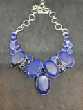 Sapphire Sterling silver high end designer Necklace new 100+cts Massive Impressive Luxury Piece