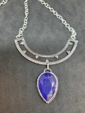 Sterling silver Designer Native necklace with Huge Sapphire Genuine Earth Mined 20+ct Brand new