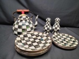 MacKenzie-Childs 6997TW17151 Alice in Wonderland checkerboard enamel on metal teapot Salt Pepper