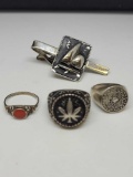 Silver lot 3 925 Silver rings and sterling silver clip