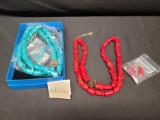 Studio Barse Turquoise and Coral 2 strand Beaded 17 1/2 in Necklaces w earrings