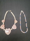 Jay King Mother of Pearl and Abalone reversable Heart necklace and Beaded stone necklace