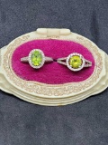 2 925 silver rings with green stones size 7
