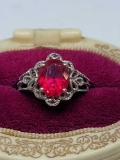 925 silver ring with set red Ruby gemstone size 7