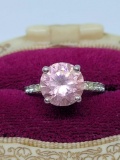 Silver 925 ring with pink stone size 6
