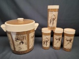 Vintage Westbend Thermo Serv Dr Pepper Ice bucket w glasses