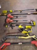 Homelite Ryobi gas electric wire feed weedeaters hedge clippers. Not tested.