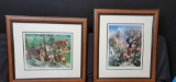 Signed artwork 2 units Wolves Hunting, Gathering Of Tropical Animals