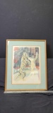 Framed artwork tiger in circus act with sinage