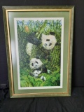 Framed singed art panda bears