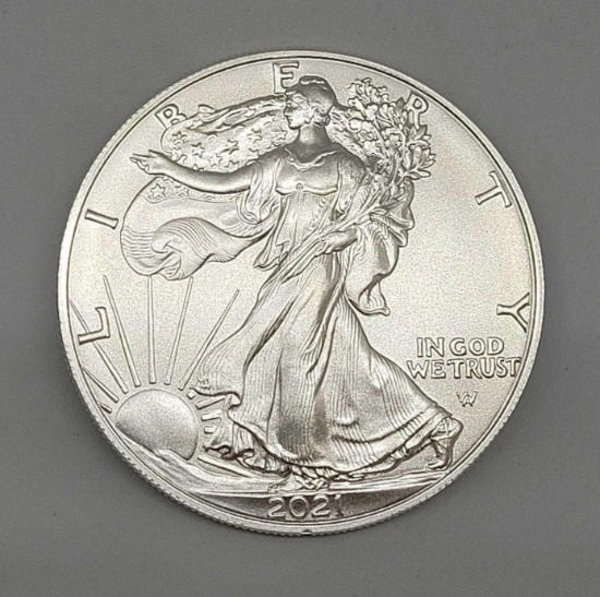 2021-W Type 2 American Silver Eagle 1 Ounce Silver Round. Gem Brilliant Uncirculated
