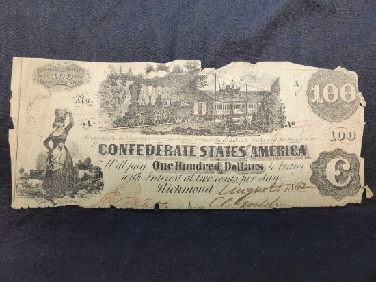 1862 $100 Confederate States of America Currency