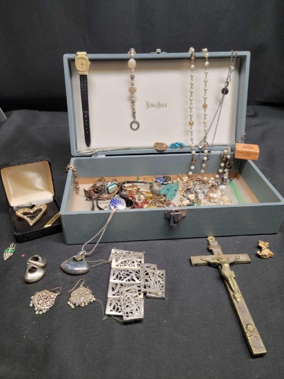 Neiman Marcus box w Vintage Jewelry Necklaces earrings rings