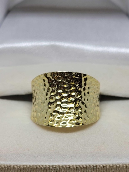 18kt yellow gold over silver hammered cigar band ring new designer size 8