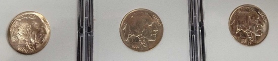 Buffalo Nickels 1938 D/S, D BU Blazing Frosty 3 coins