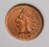 Indian cent 1906 Gem BU nice blazing red to brown rainbow toned beauty high grade