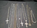 Silver plated 18 in chains and crosses. Goldtone chains and Medallion