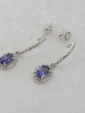 1 1/4 Ct. Tanzanite and Diamond Oval Drop Earrings in Sterling Silver NEW