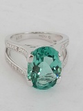 5 1/2 Ct Oval Green Amethyst and Diamond Ring NEW