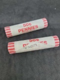 2 Shotgun Wrapped bank rolls of unseahed wheat pennies 100 coins