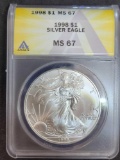 American Silver Eagle 1998 ANACS MS 67 Better Date Certified in top tier slab 1oz