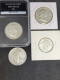 Silver coin lot of Franklin half's, walking liberty and standing liberty