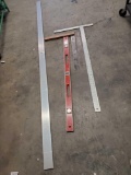 Stanley 4ft. level. Johnson 4ft. dtywall T square. 2ft framing square. 8.5ft. straight edge