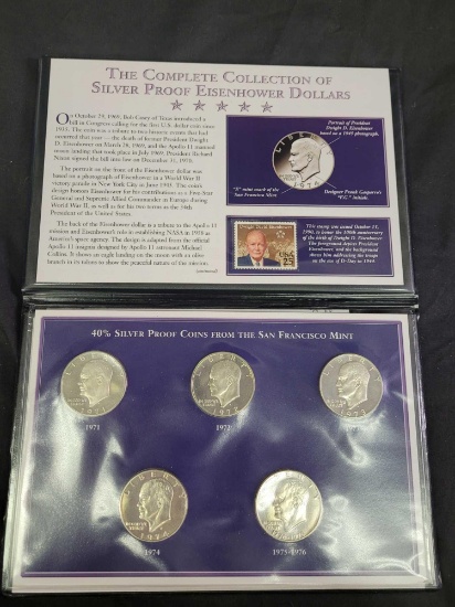 Complete Collection of Silver Proof Eisenhower Dollars in a Commemorative Coin and Stamp Album