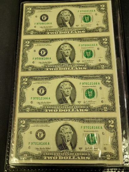 2003-A $2 Uncut Sheet of 4-Notes from the Bureau of Engraving and Printing