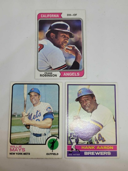 Old baseball cards Will Mays, Hank Aaron, Frank Robinson