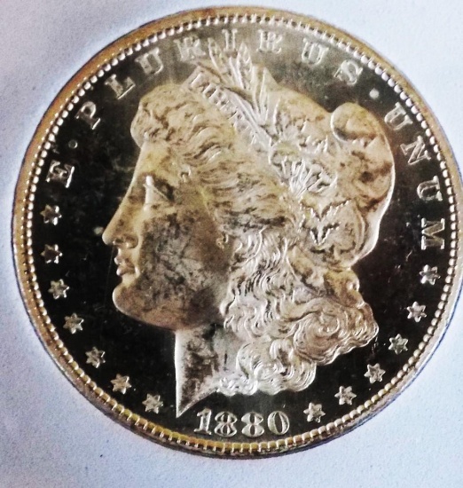 Morgan Silver Dollar 1880/80 S Gem BU DMPL Monster Mirrors Black and White Cameo