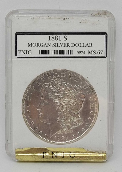 1881-S MS67 Morgan Dollar Gem Brilliant Uncirculated Blast White Graded by PNIG