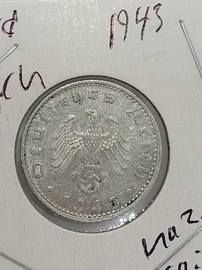 Third Riech 1943 Nazi Coin high Grade AU To UNC original Collector Piece